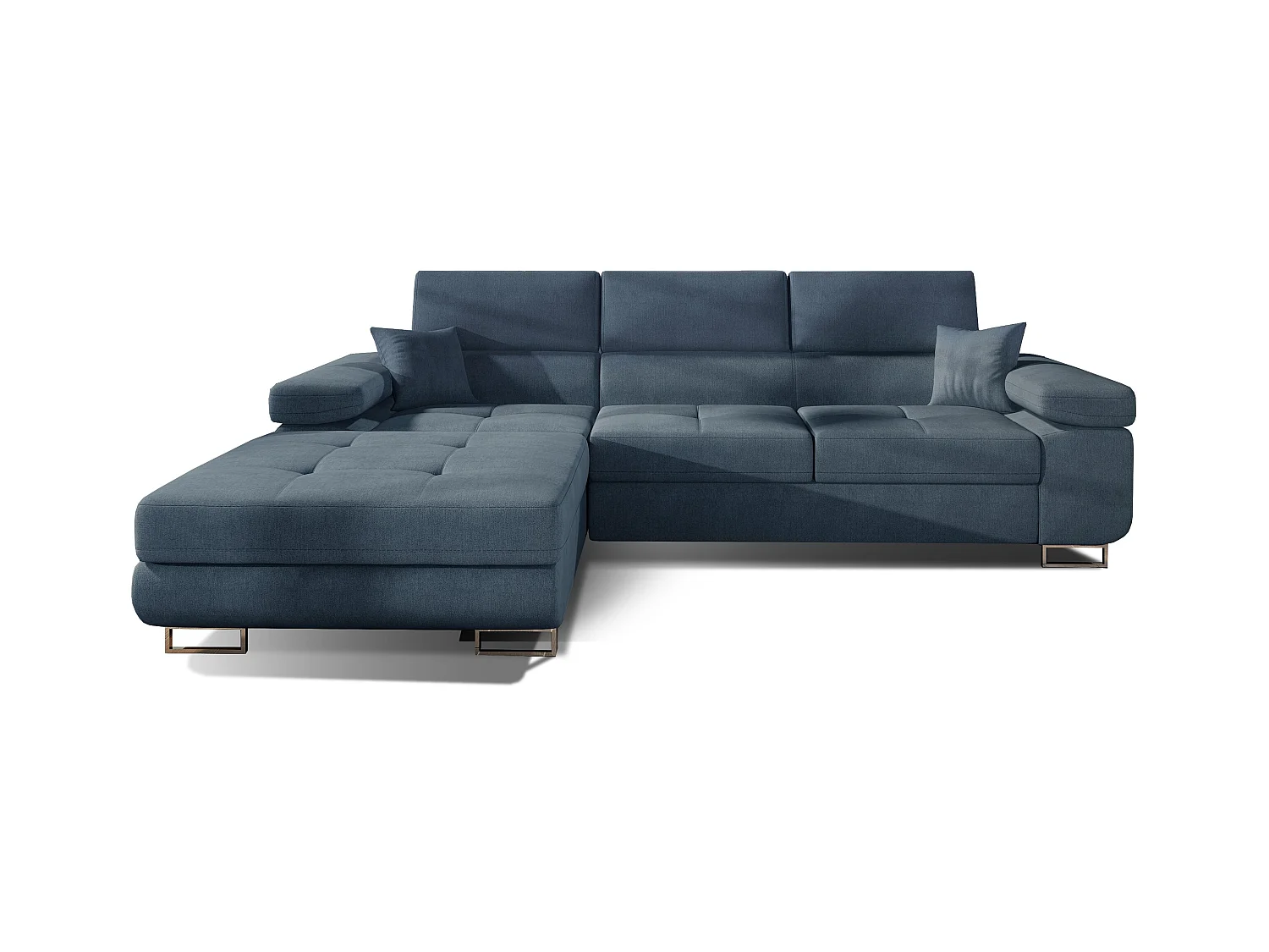 Canapé convertible d'angle gauche tissu bleu minéral avec rangement Wile 280cm