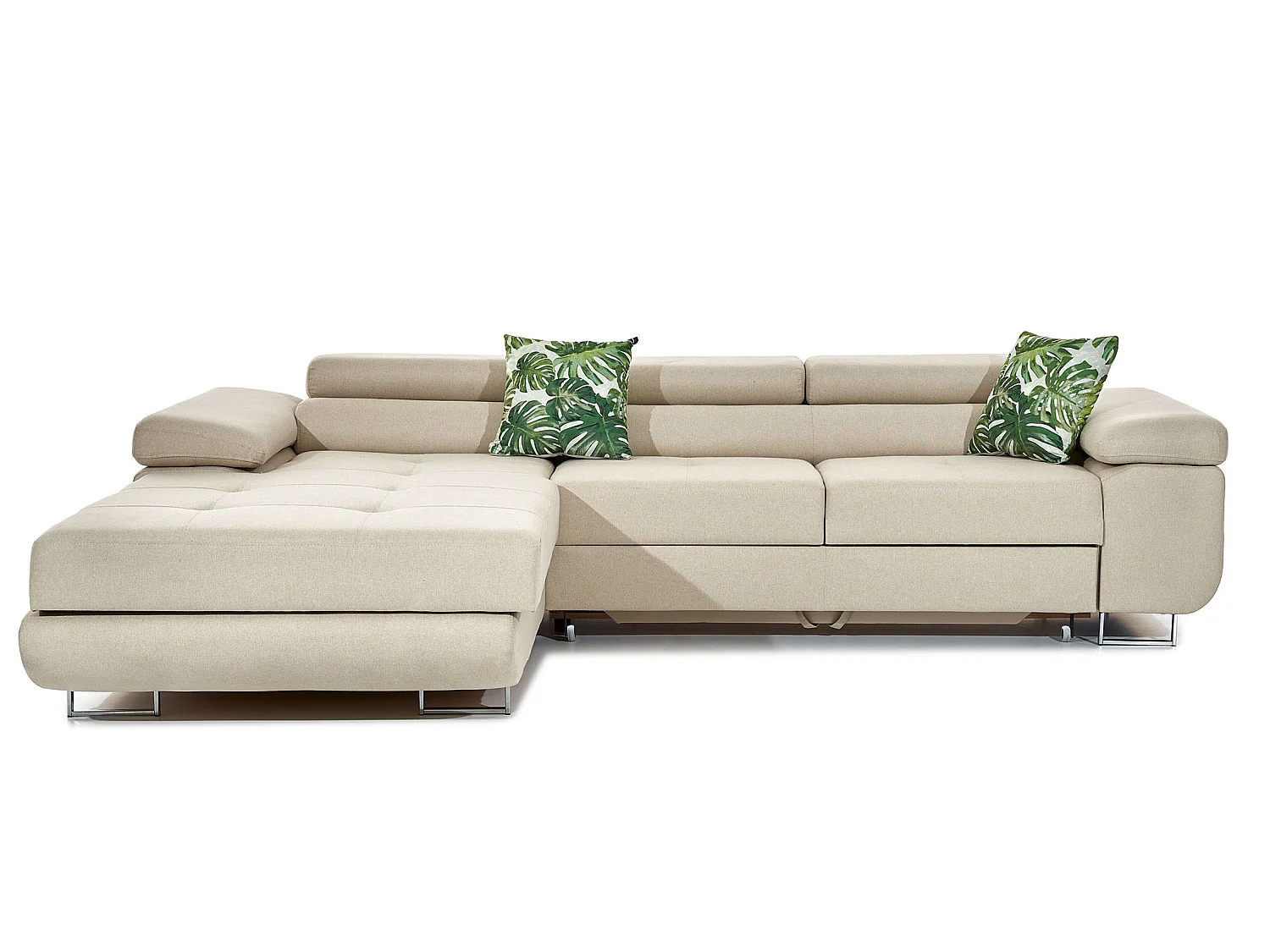 Canapé convertible d'angle gauche tissu bleu minéral avec rangement Wile 280cm