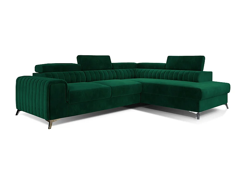 Canapé angle droit convertible avec appuis-tête réglables velours vert foncé Lozan 275cm