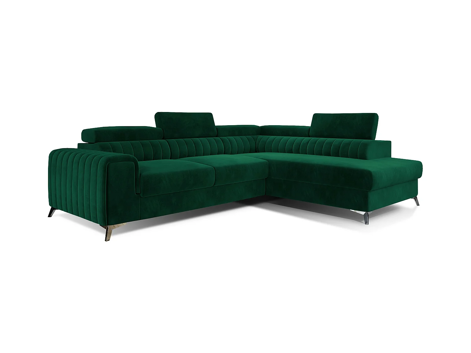 Canapé angle droit convertible avec appuis-tête réglables velours vert foncé Lozan 275cm