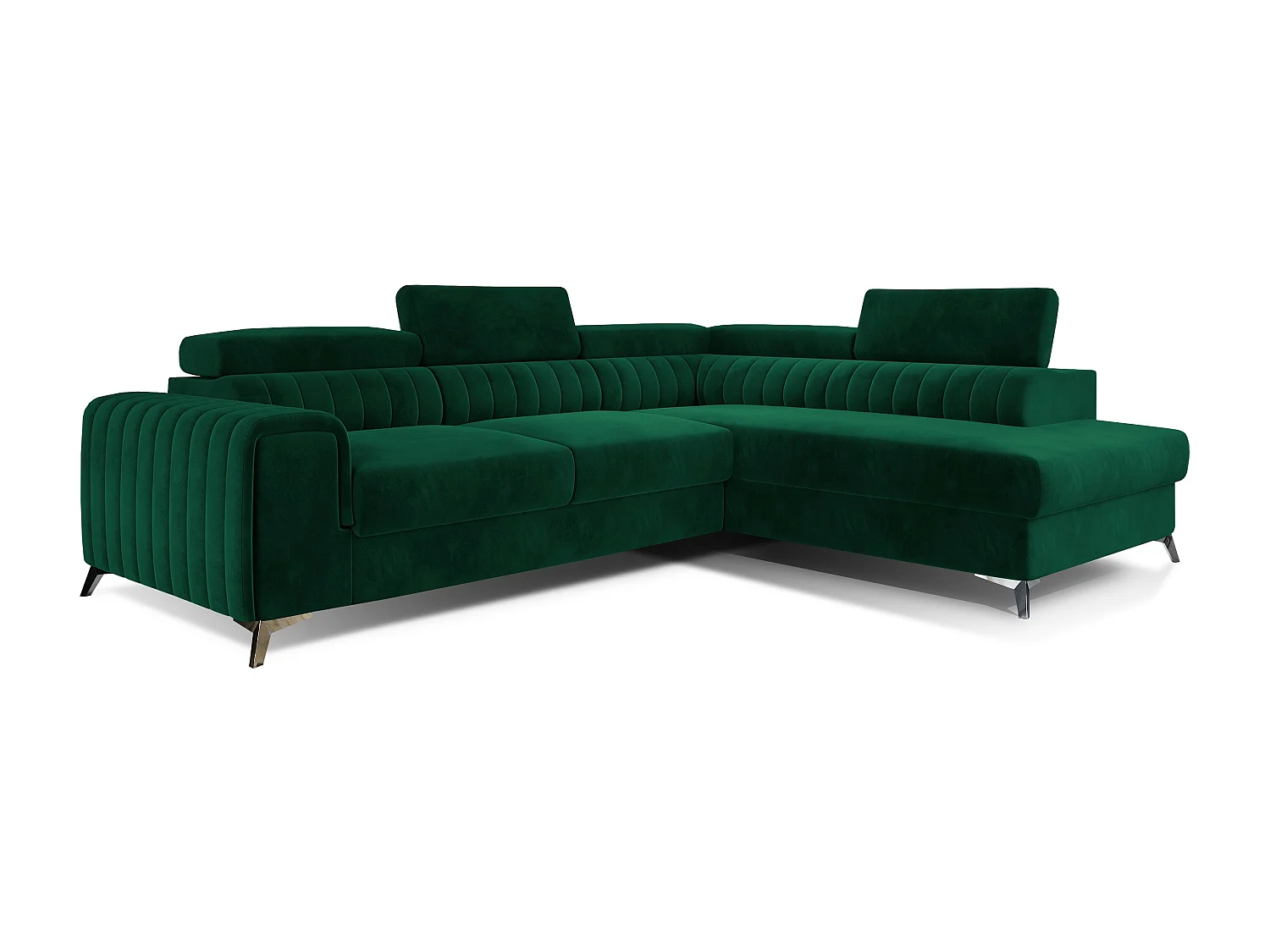 Canapé angle droit convertible avec appuis-tête réglables velours vert foncé Lozan 275cm