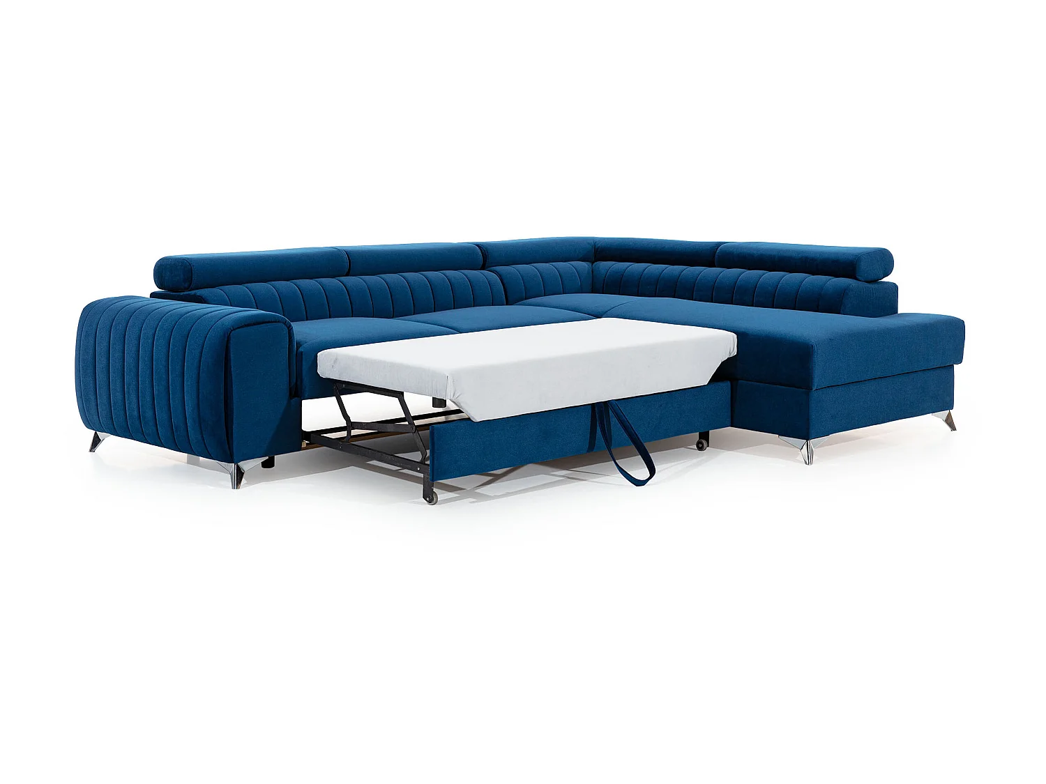 Canapé angle droit convertible avec appuis-tête réglables velours vert foncé Lozan 275cm