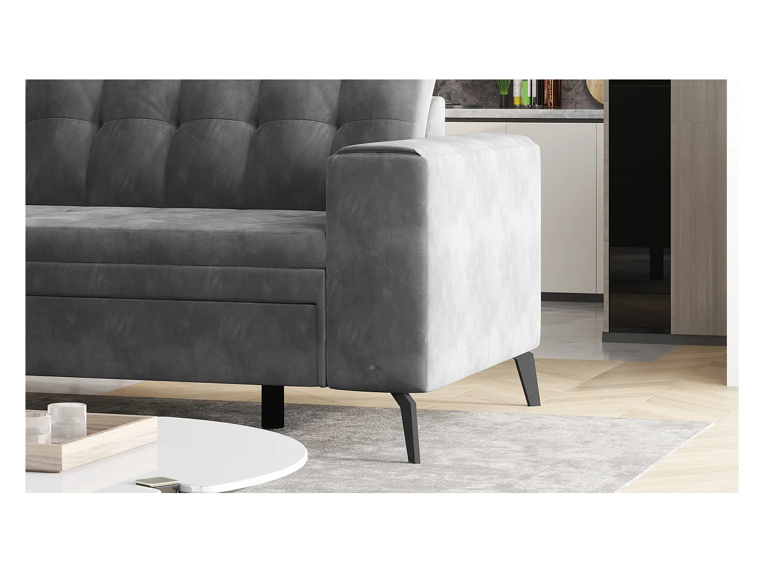 Canapé convertible capitonné angle droit tissu vert épinard Larry 260cm