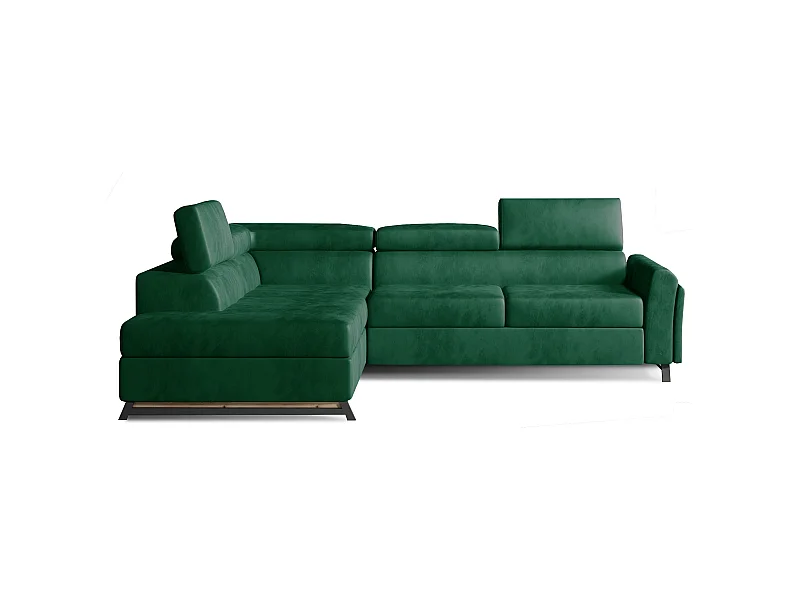 Canapé angle gauche convertible velours vert avec têtières réglables Nikos 265cm