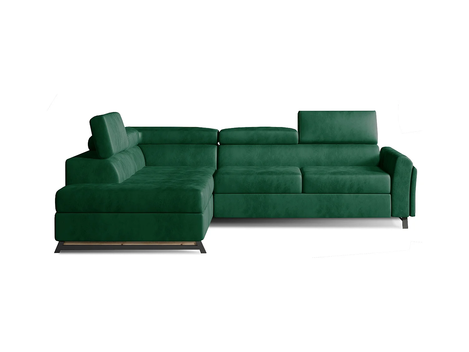 Canapé angle gauche convertible velours vert avec têtières réglables Nikos 265cm