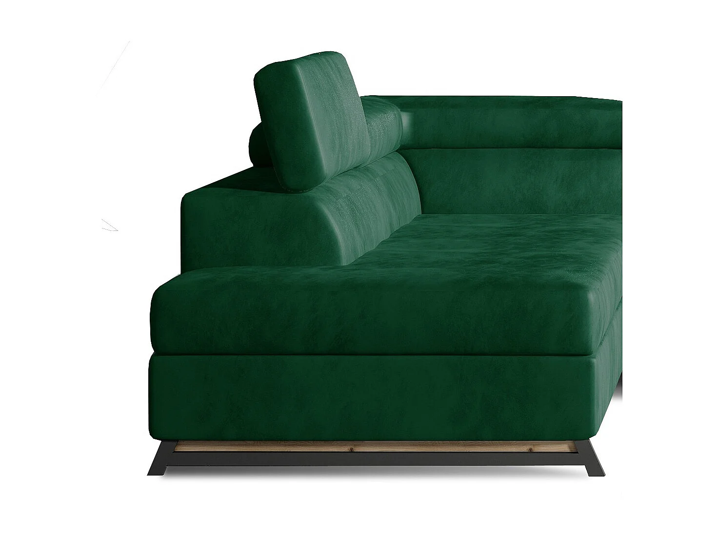 Canapé angle gauche convertible velours vert avec têtières réglables Nikos 265cm