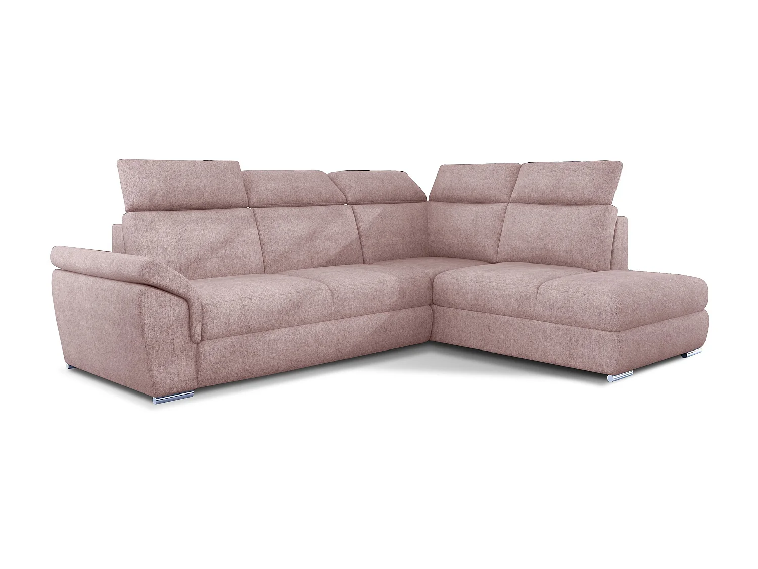 Canapé angle droit convertible tissu rose clair avec appuis-tête réglables Kepita 260cm