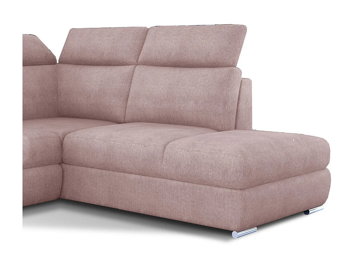 Canapé angle droit convertible tissu rose clair avec appuis-tête réglables Kepita 260cm