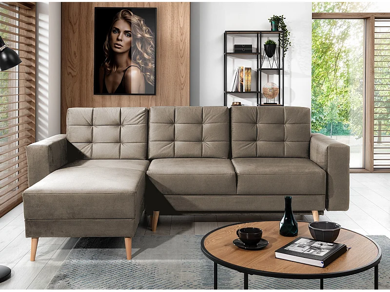 Canapé d'angle réversible et convertible velours châtaigne Anska 235cm