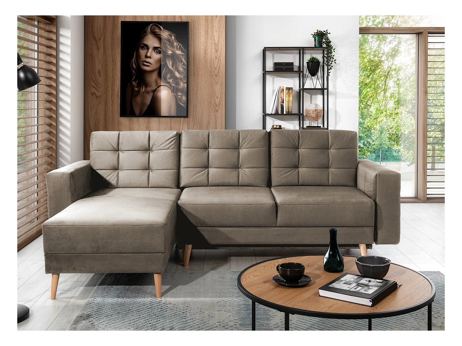 Canapé d'angle réversible et convertible velours châtaigne Anska 235cm