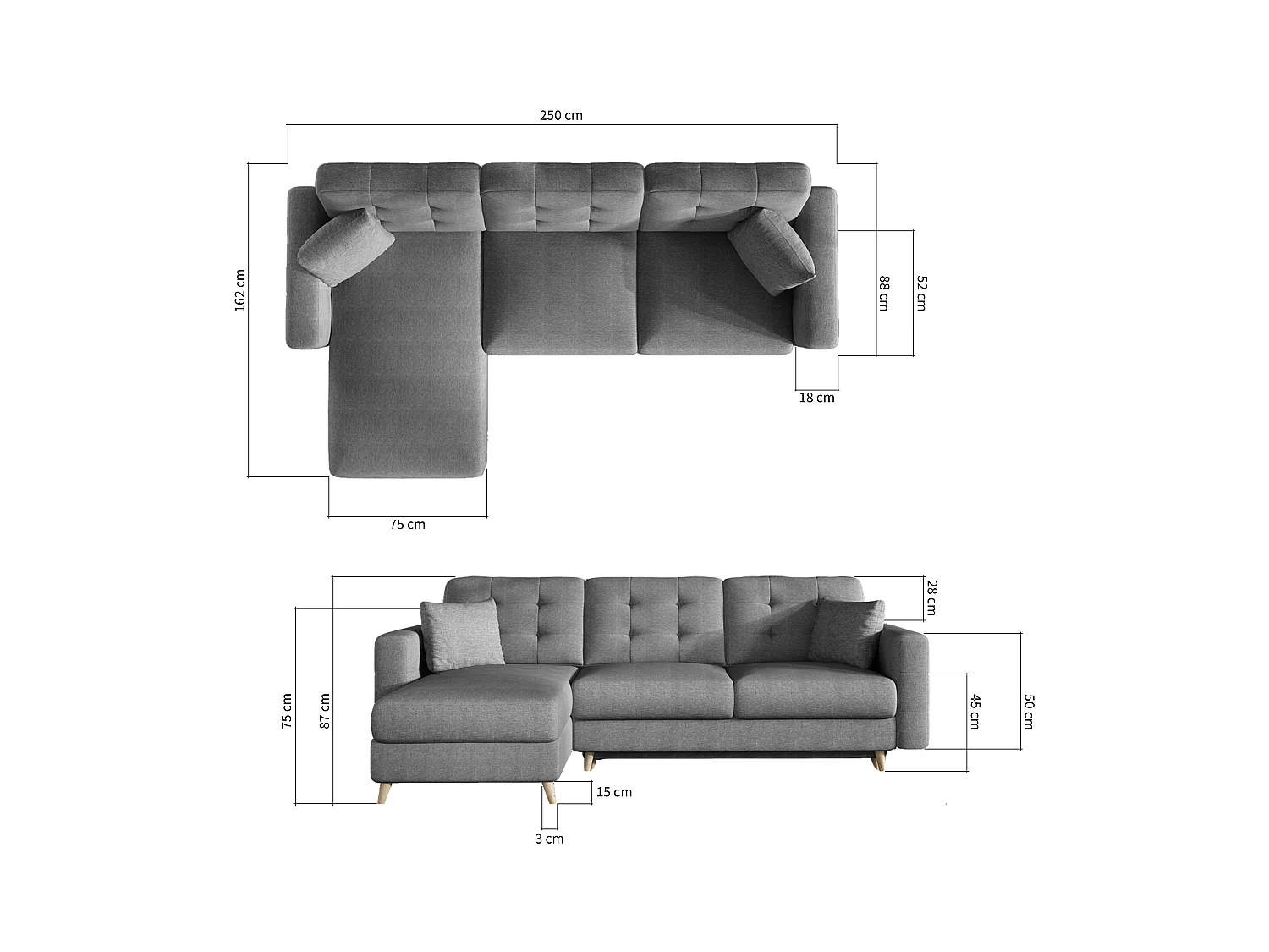 Canapé d'angle réversible et convertible velours châtaigne Anska 235cm