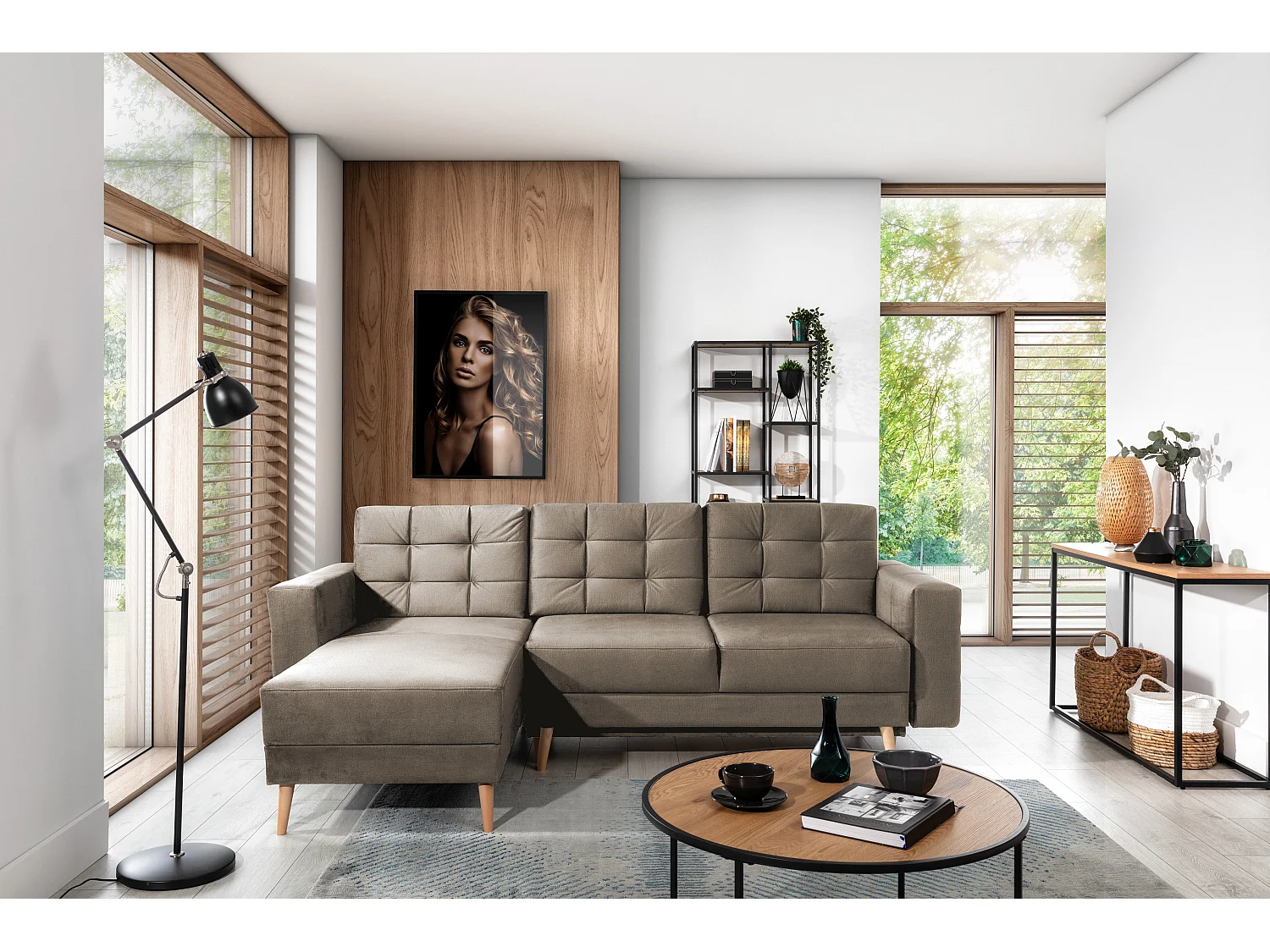 Canapé d'angle réversible et convertible velours châtaigne Anska 235cm