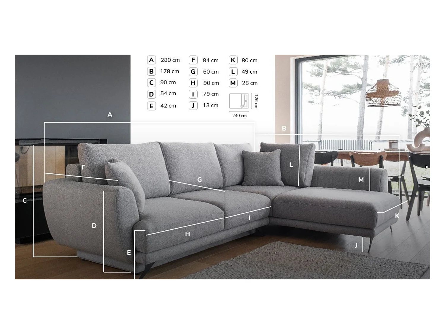 Canapé convertible angle gauche velours bleu marine Savary 280cm