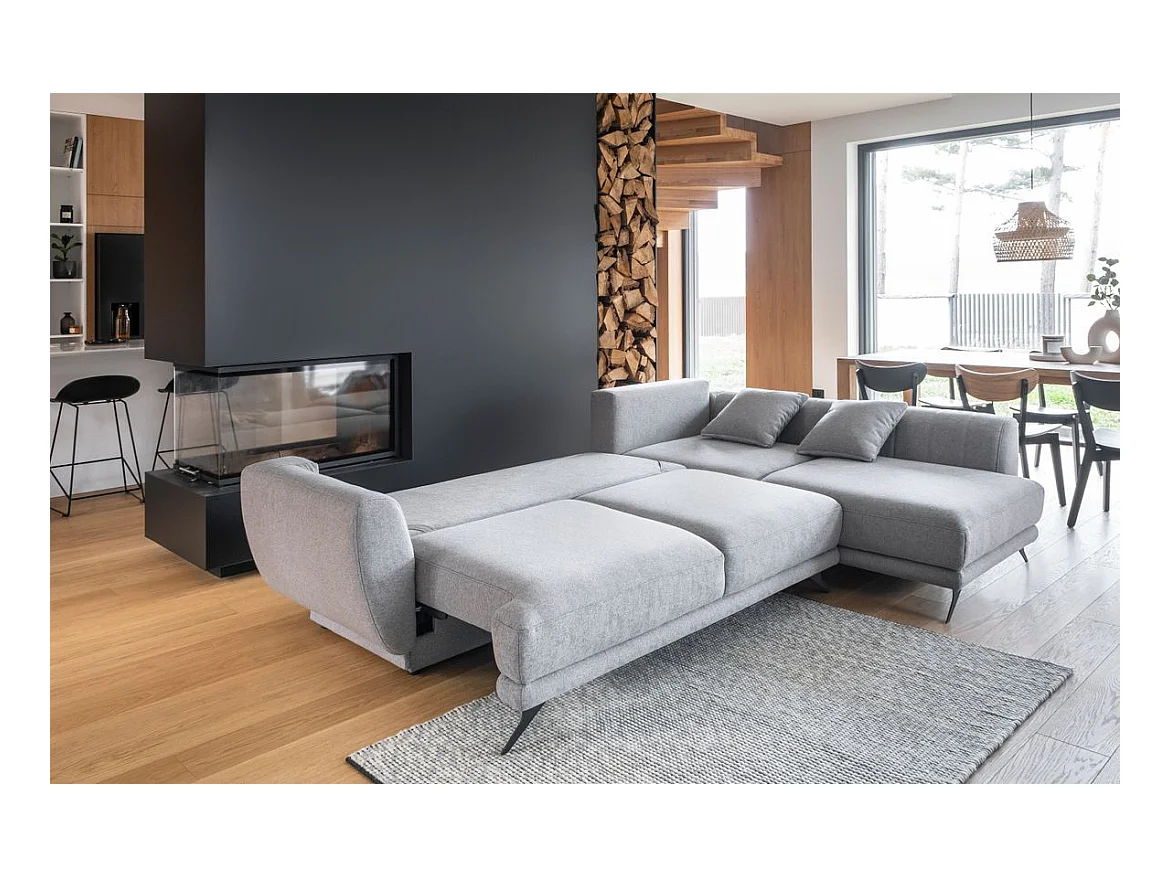 Canapé convertible angle gauche velours bleu marine Savary 280cm