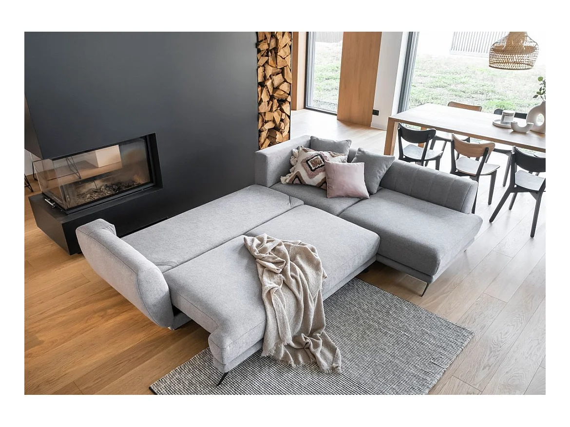 Canapé convertible angle gauche velours bleu marine Savary 280cm