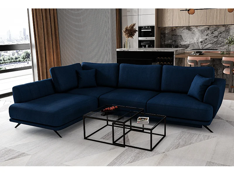 Savary marineblauw fluwelen hoekbank links 280 cm