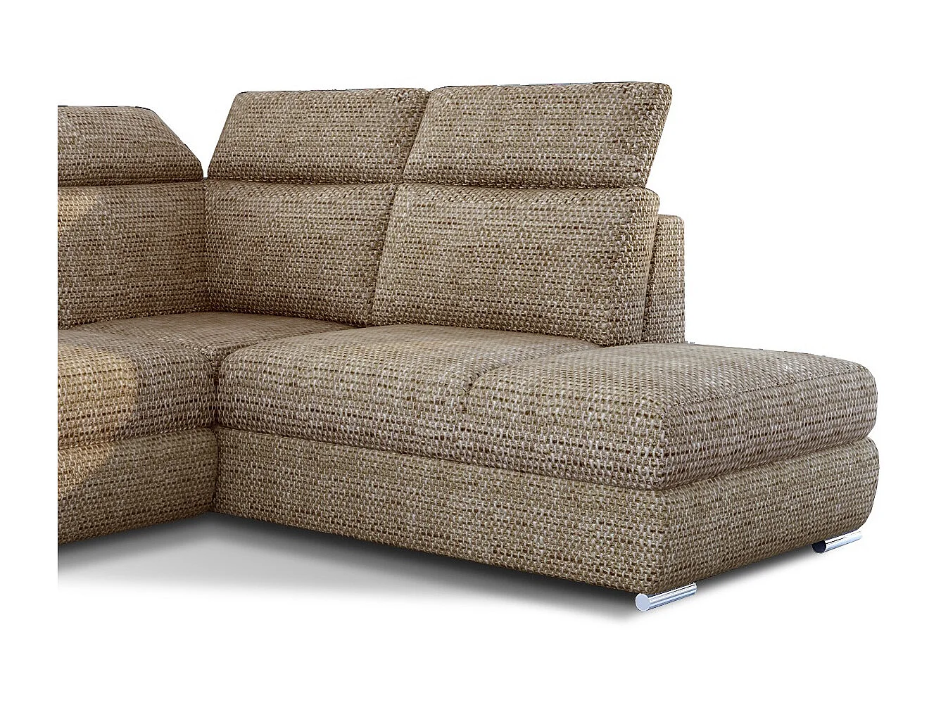 Converteerbare hoekbank rechts in gemêleerde beige stof met verstelbare hoofdsteunen Kepita 260 cm