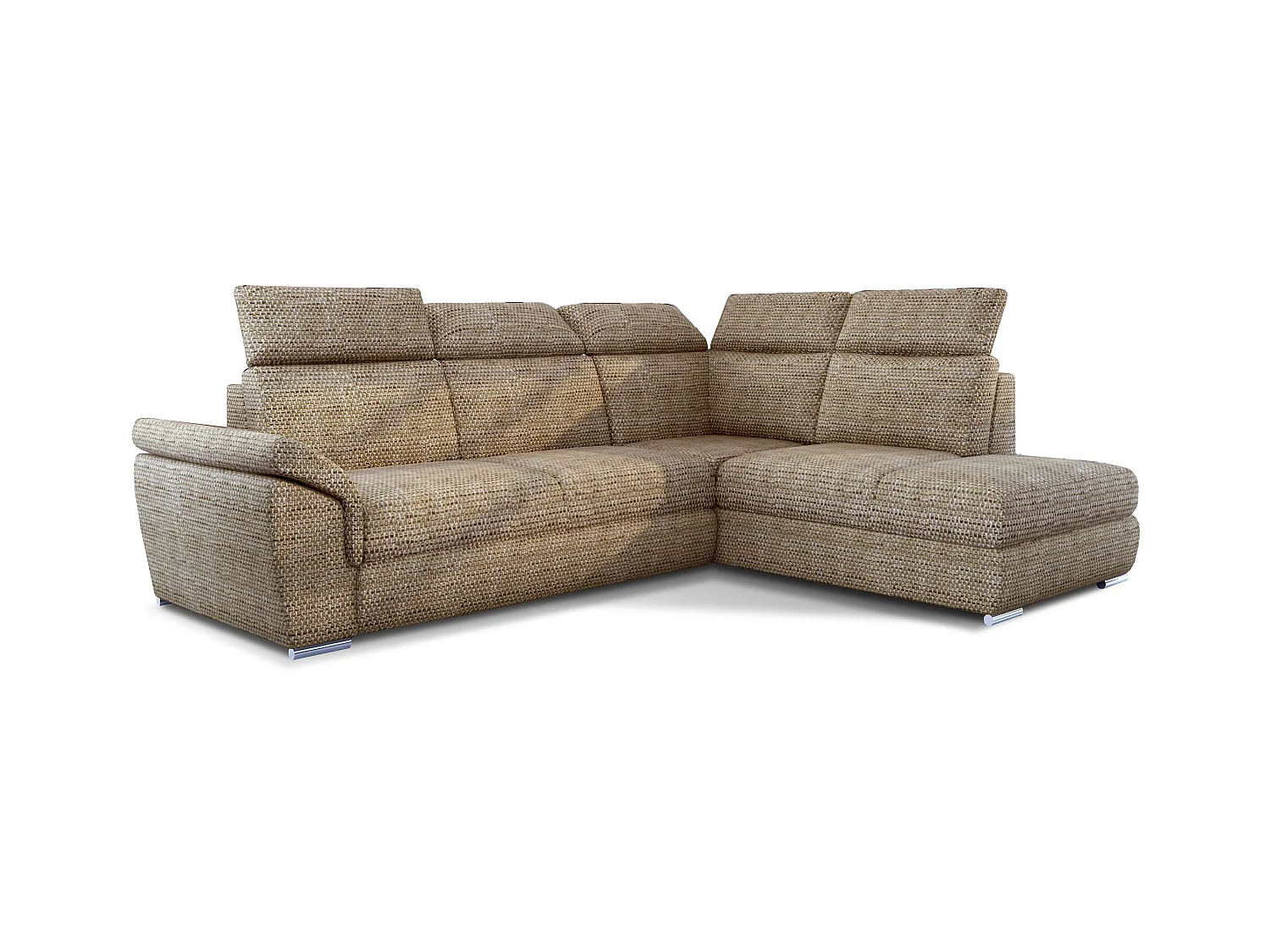 Canapé angle droit convertible tissu beige chiné avec appuis-tête réglables Kepita 260cm