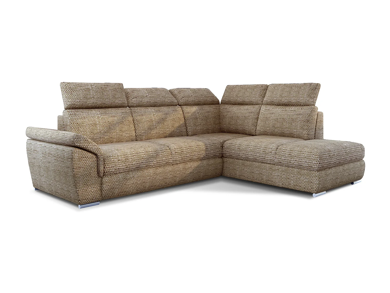 Canapé angle droit convertible tissu beige chiné avec appuis-tête réglables Kepita 260cm