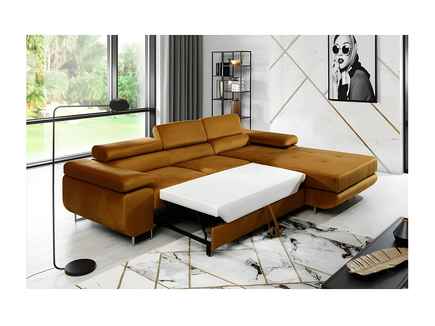 Canapé convertible d'angle droit tissu gris foncé avec rangement Wile 280cm