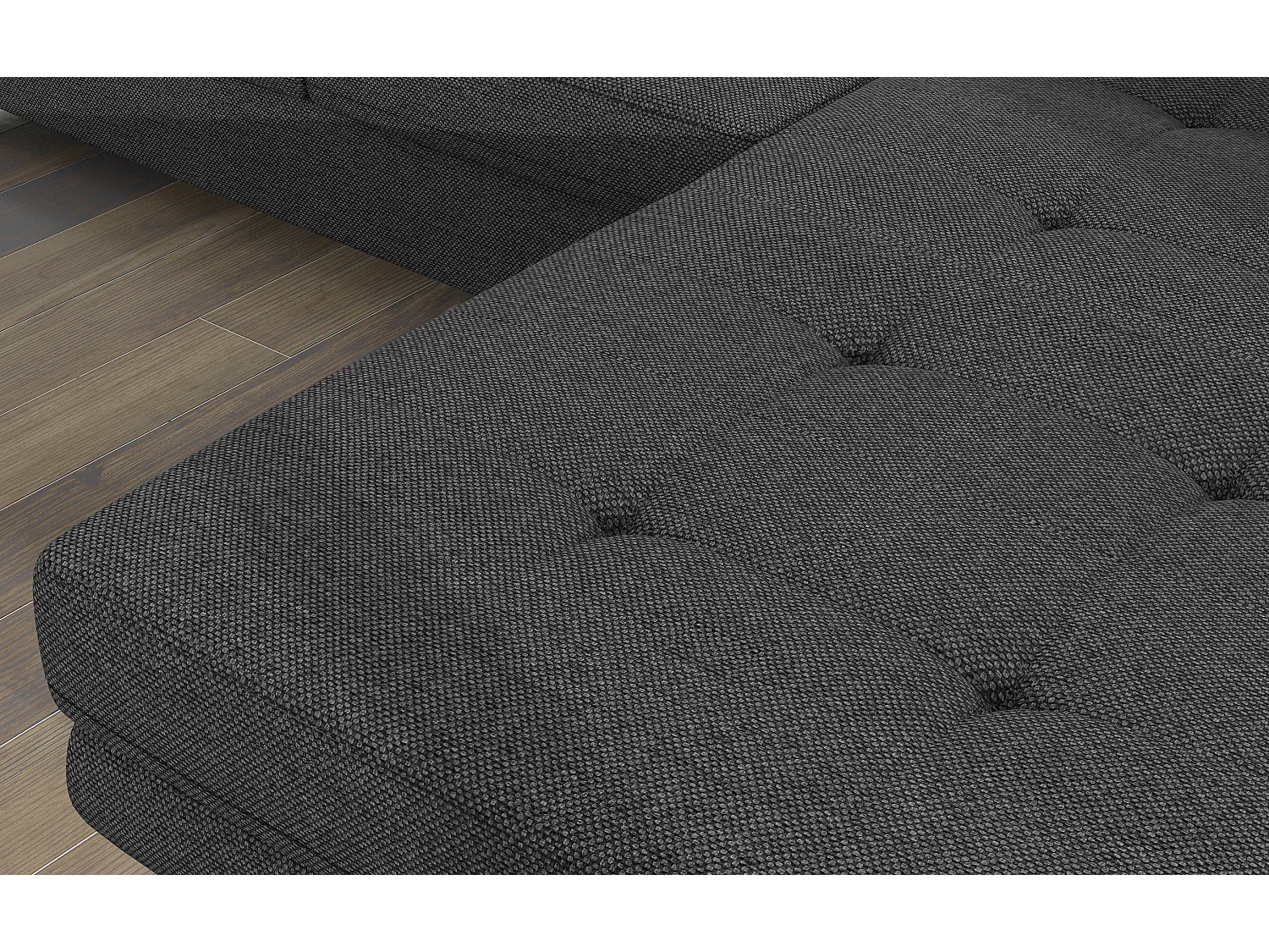 Canapé d'angle convertible tissu appuis-tête réglables KALIZO - Coffre et pieds acier chromé-Gris foncé-angle droit