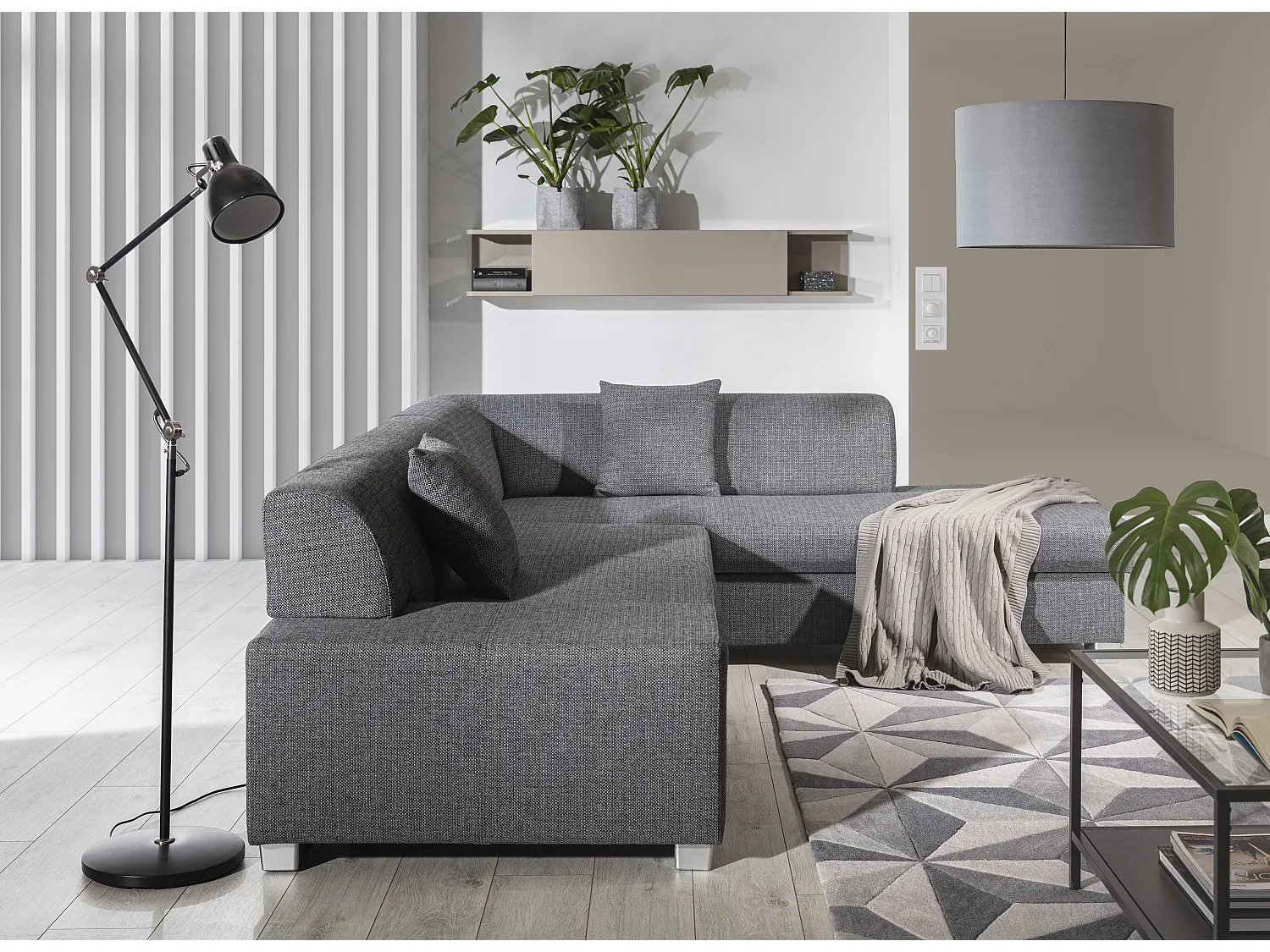 Canapé convertible moderne angle droit simili cuir blanc Plazo 278cm