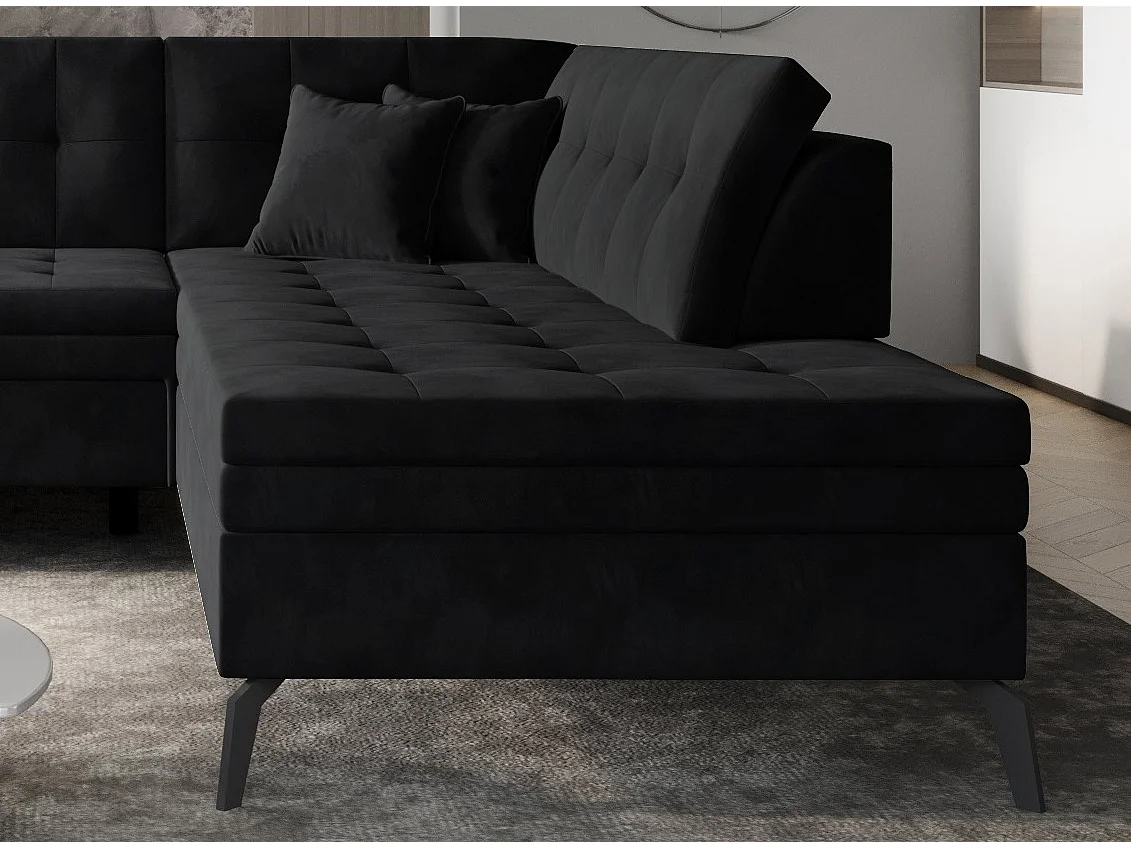 Canapé convertible capitonné angle droit velours noir Larry 260cm