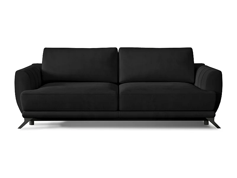 Canapé convertible 3-4 places velours noir et pieds métal noir Zora 250cm