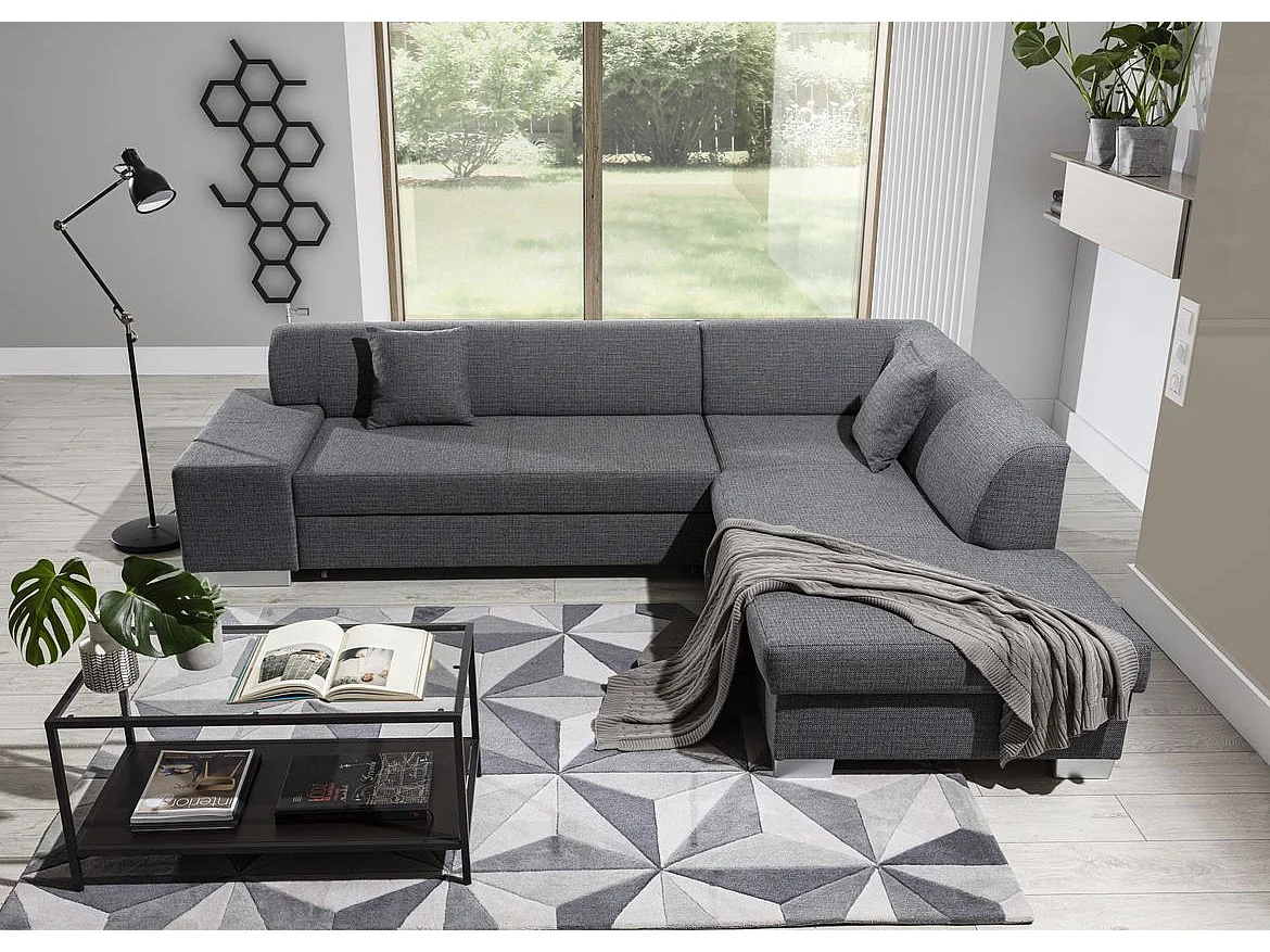 Moderne slaapbank linkerhoek zwarte stof Plazo 278 cm