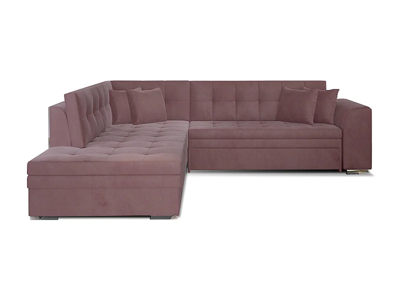 Canapé convertible angle gauche velours rose et chromé Pika 260cm