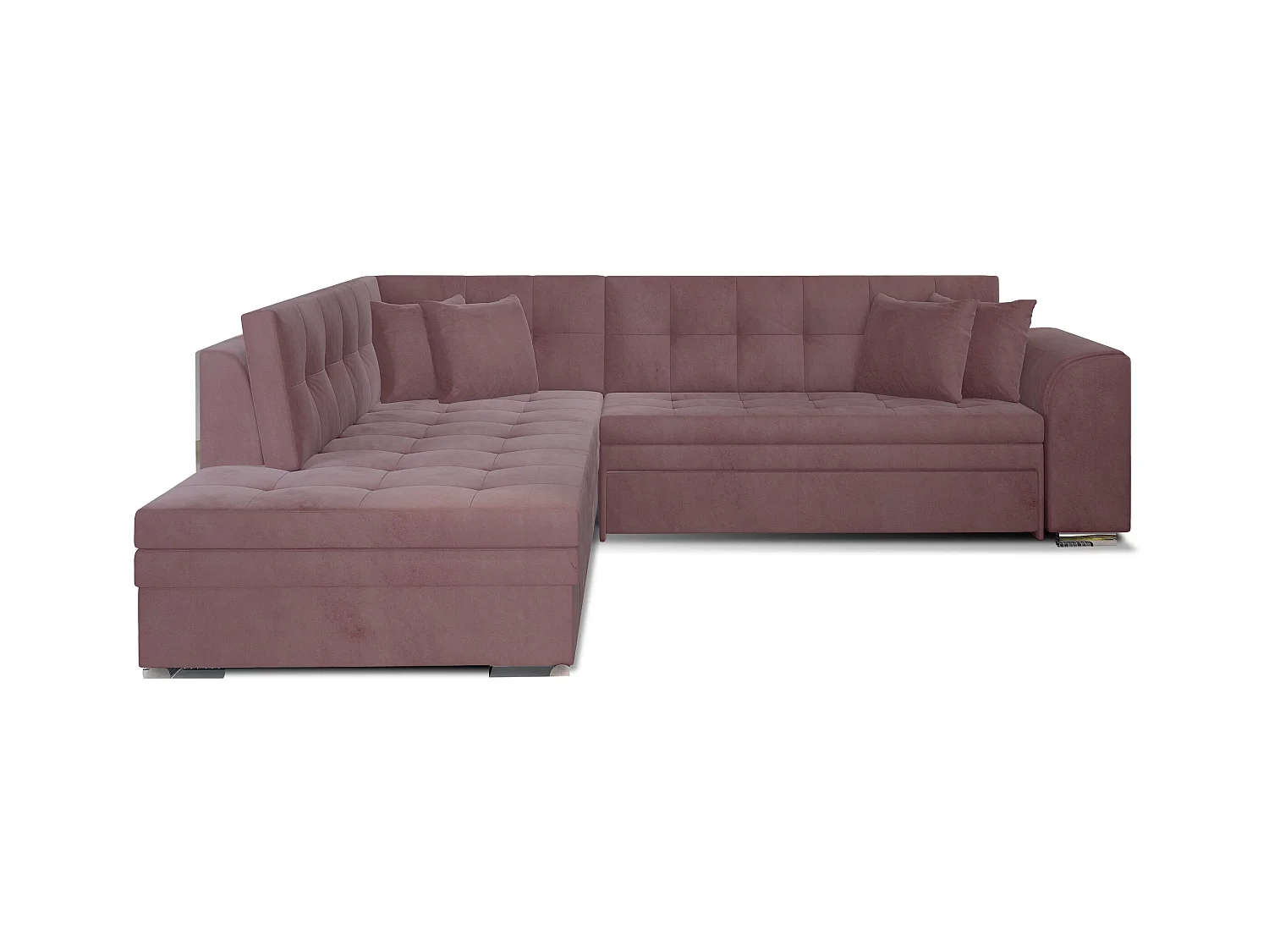 Canapé convertible angle gauche velours rose et chromé Pika 260cm