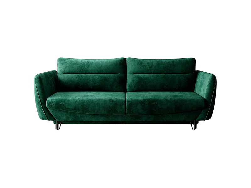 Canapé droit convertible velours ZURIK - Coffre de rangement et pieds métal noir-Vert