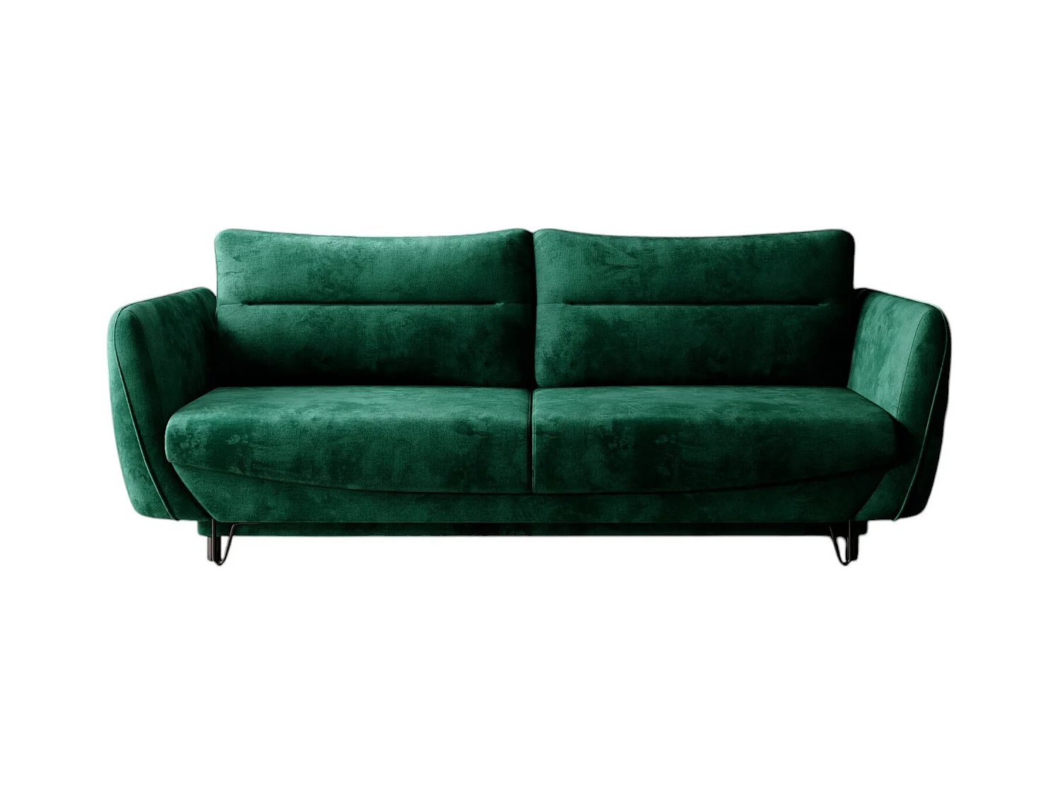 Canapé droit convertible velours ZURIK - Coffre de rangement et pieds métal noir-Vert