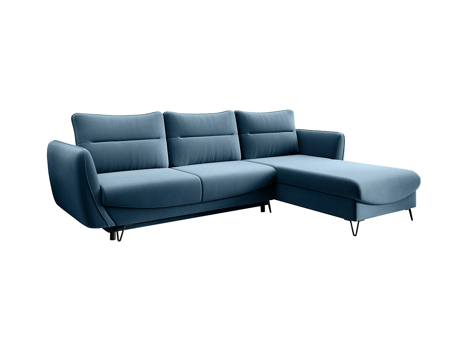 Canapé d'angle droit convertible tissu bleu canard Zurik 276cm