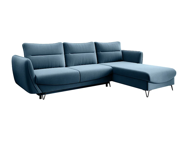 Canapé d'angle droit convertible tissu bleu canard Zurik 276cm