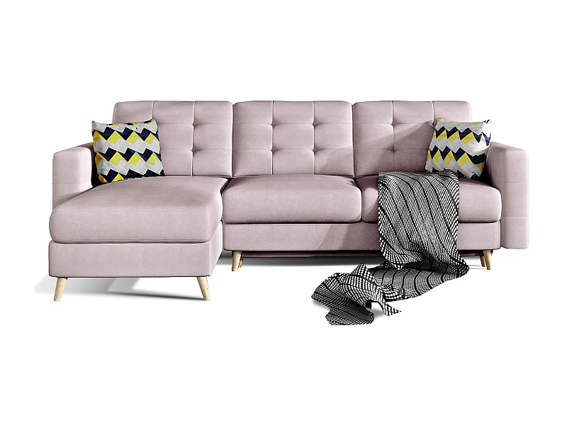 Canapé d'angle réversible et convertible tissu doux rose cerisier Anska 250cm