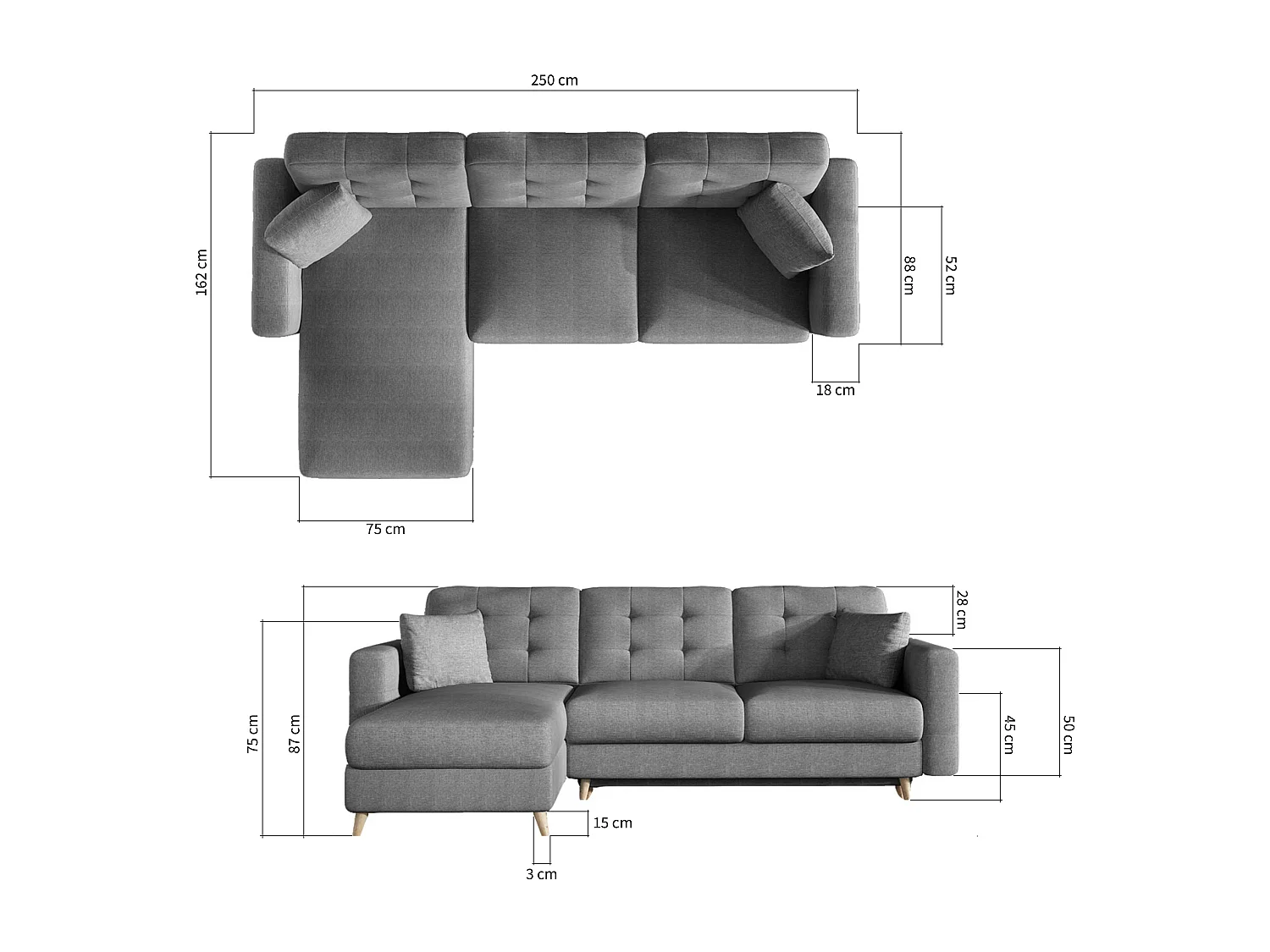 Canapé d'angle réversible et convertible tissu doux rose cerisier Anska 250cm