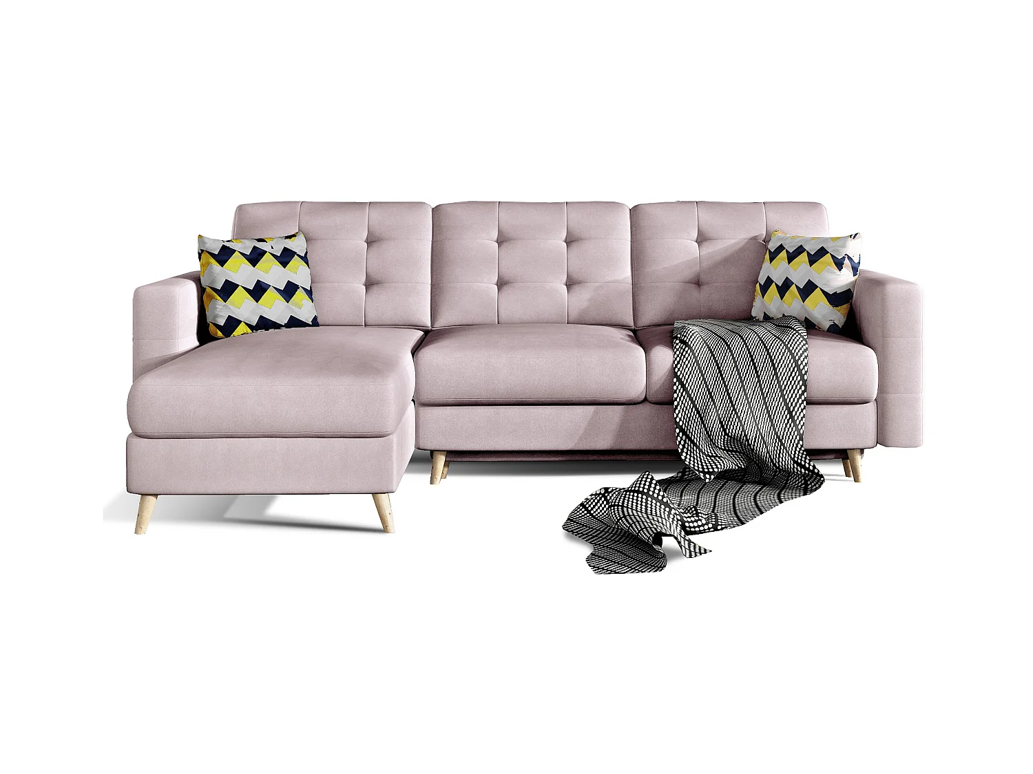 Canapé d'angle réversible et convertible tissu doux rose cerisier Anska 250cm