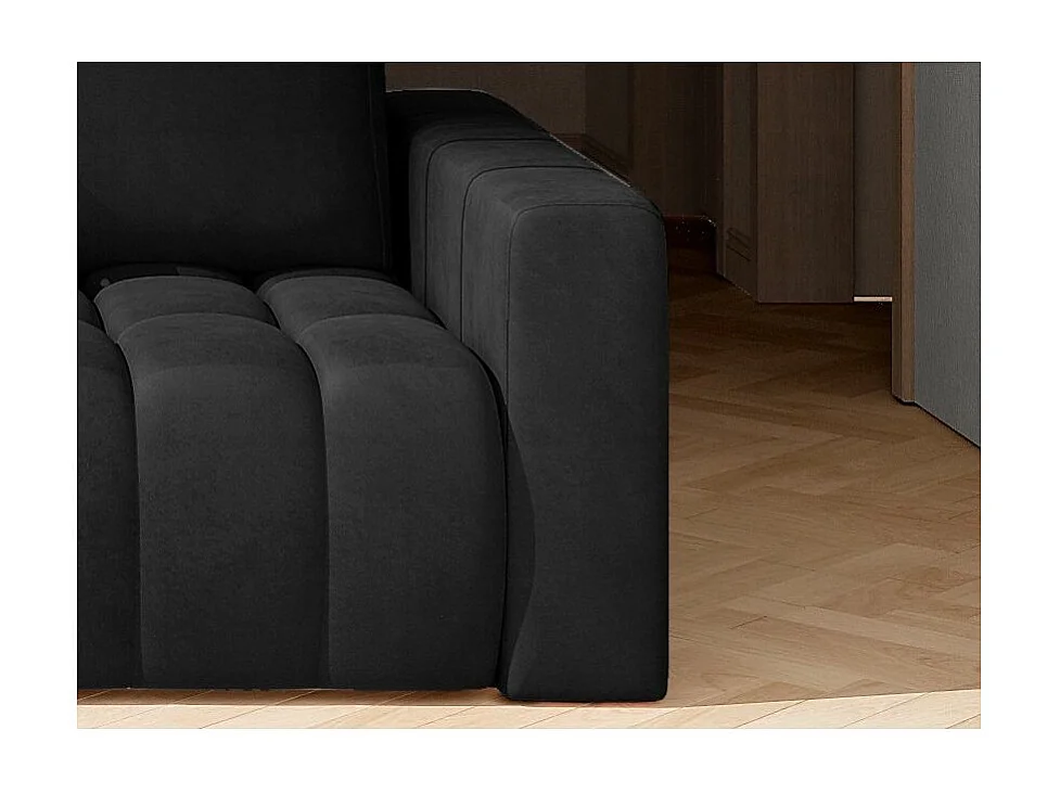 3-zits zwart fluwelen slaapbank met opbergbox Larko 245 cm