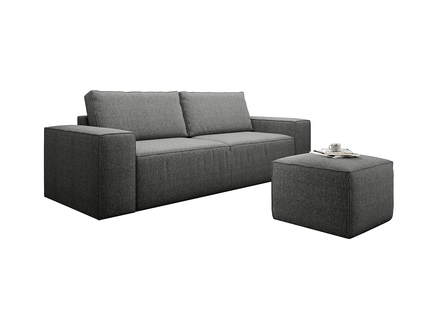 Canapé convertible 4 places tissu gris chiné Willace 260cm