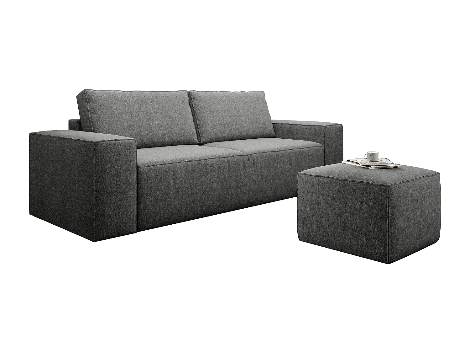 Canapé convertible 4 places tissu gris chiné Willace 260cm