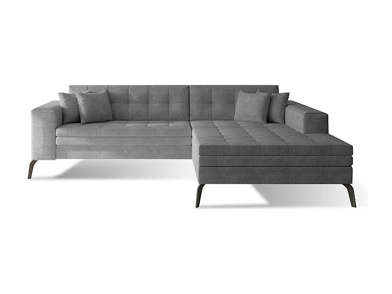 Canapé convertible capitonné angle droit tissu gris et pieds métal noir Lazor 295cm