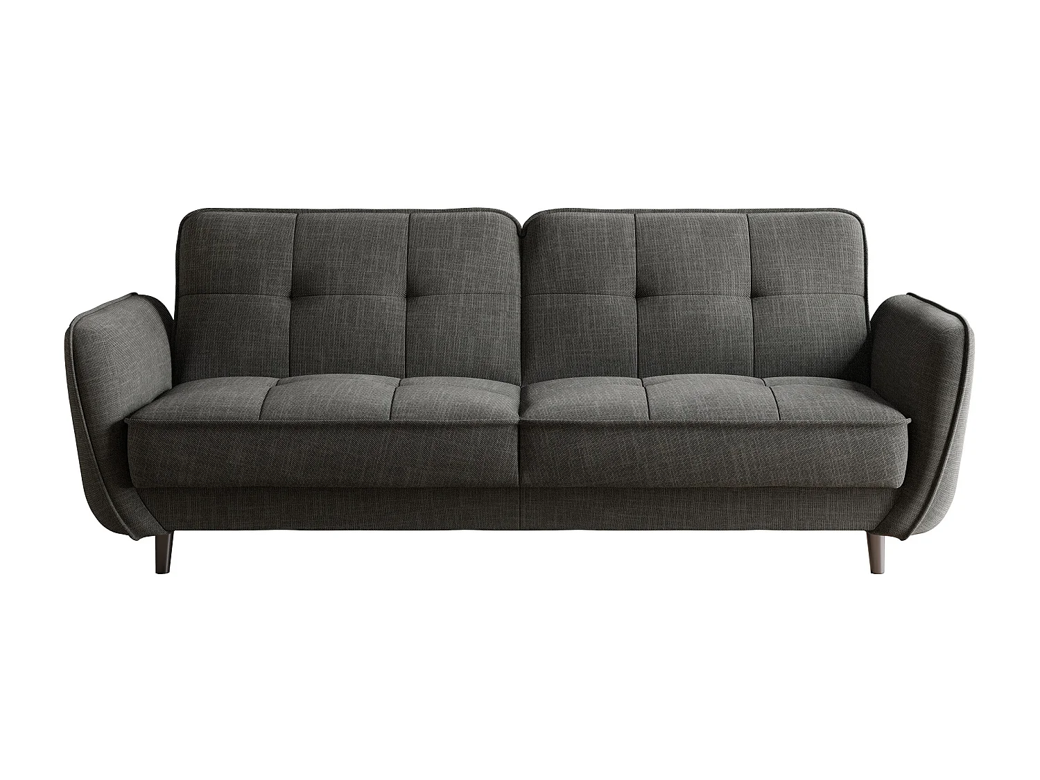 Canapé convertible 3 places tissu gris chiné capitonné et pieds bois noir Bizza 220cm