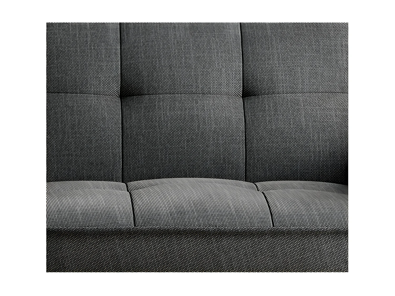 Canapé convertible 3 places tissu gris chiné capitonné et pieds bois noir Bizza 220cm