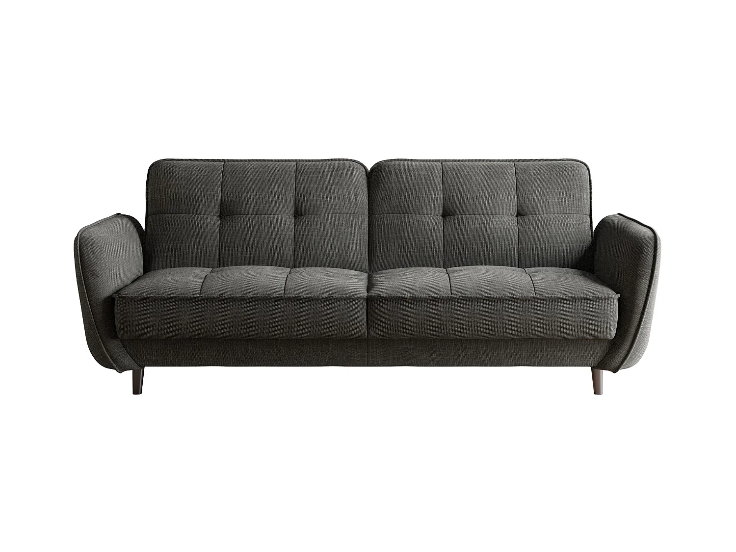 Canapé convertible 3 places tissu gris chiné capitonné et pieds bois noir Bizza 220cm