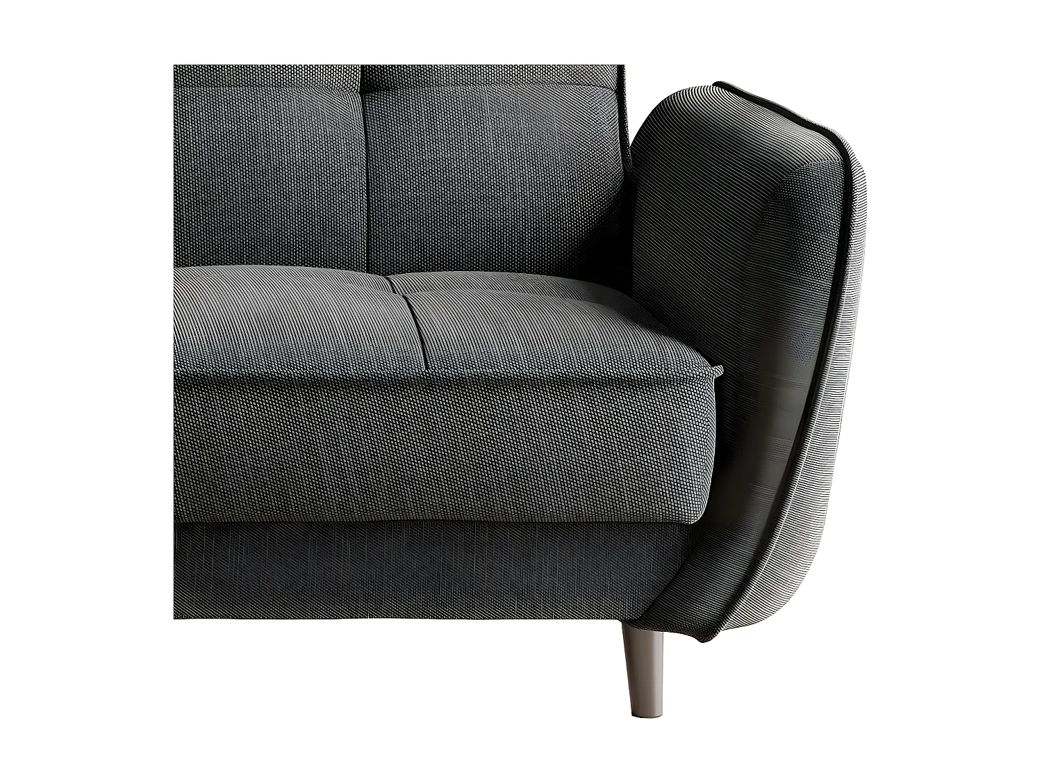 Canapé convertible 3 places tissu gris chiné capitonné et pieds bois noir Bizza 220cm