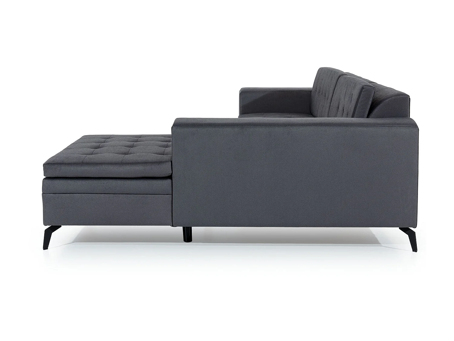 Canapé convertible capitonné angle droit velours gris anthracite et pieds métal noir Lazor 295cm