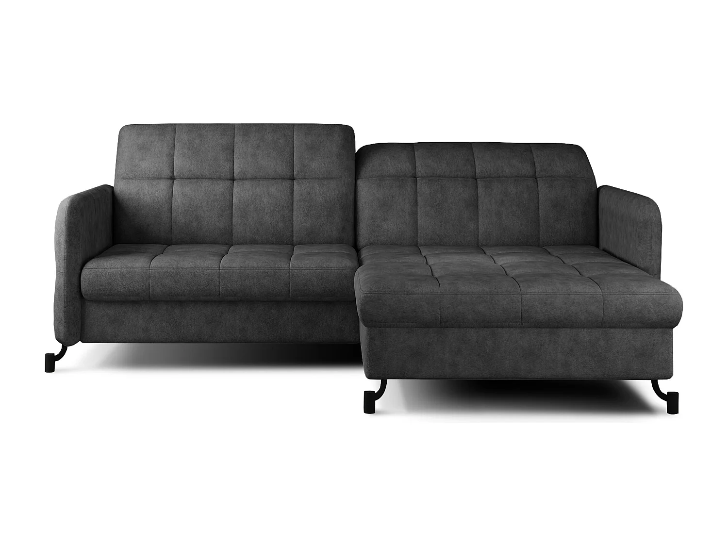 Haakse slaapbank met verstelbare hoofdsteunen Lory antraciet gewatteerde stof 225 cm