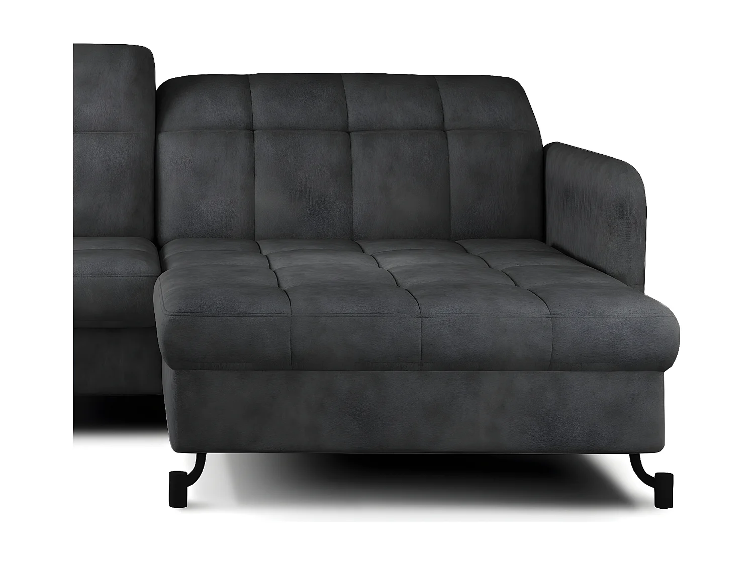 Haakse slaapbank met verstelbare hoofdsteunen Lory antraciet gewatteerde stof 225 cm