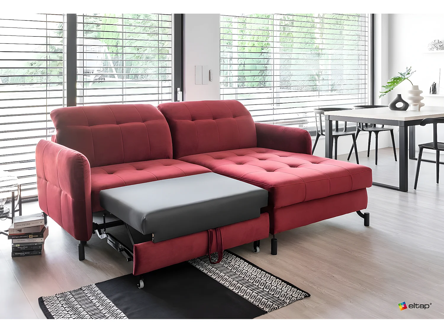 Haakse slaapbank met verstelbare hoofdsteunen Lory antraciet gewatteerde stof 225 cm